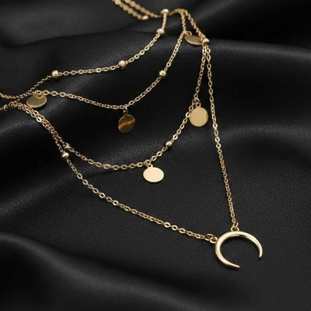 Layered Gold Disc and Crescent Necklace - Women - Picture 3 of 6